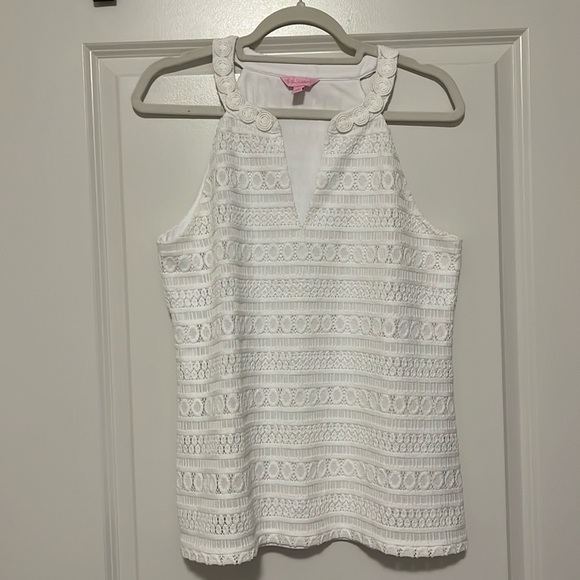 Lilly Pulitzer White Crochet Tank Top - Size L - Picture 1 of 8